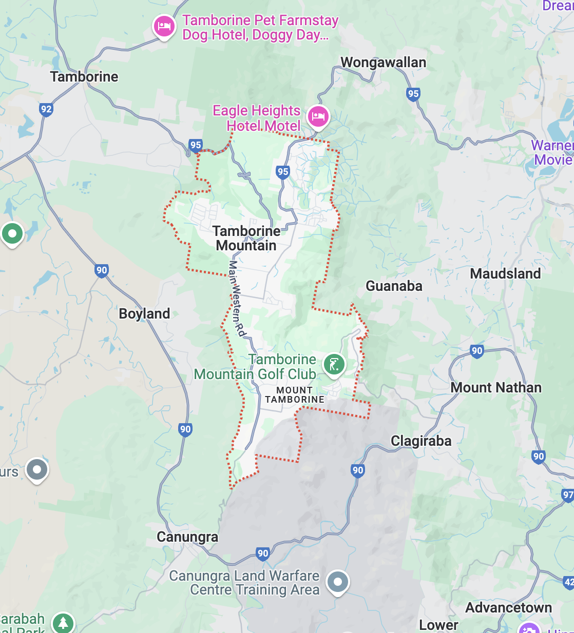 map of Tamborine Mountain